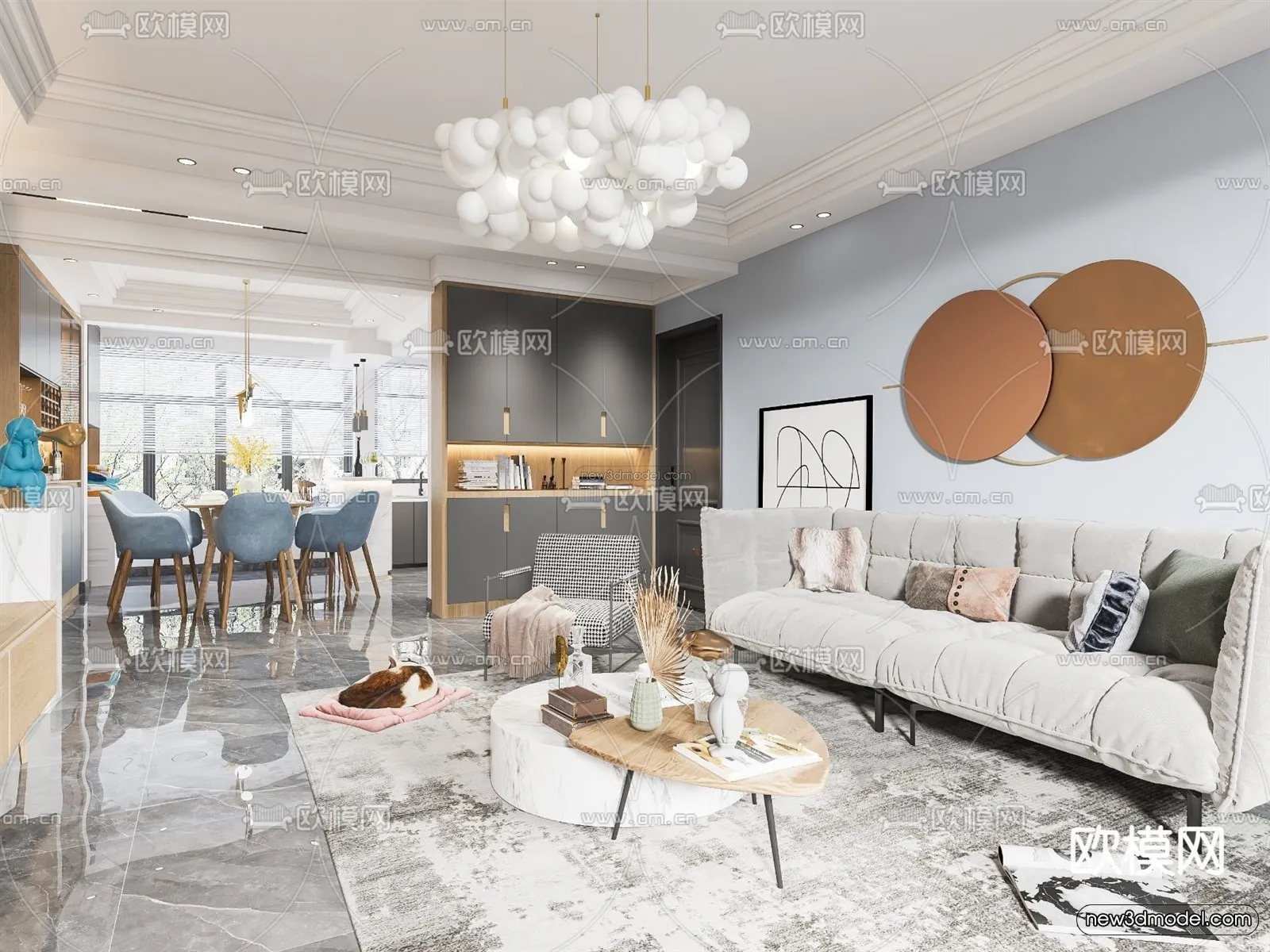 Nordic Style Interior 3D Blocks - Living Room 3D Model - 242