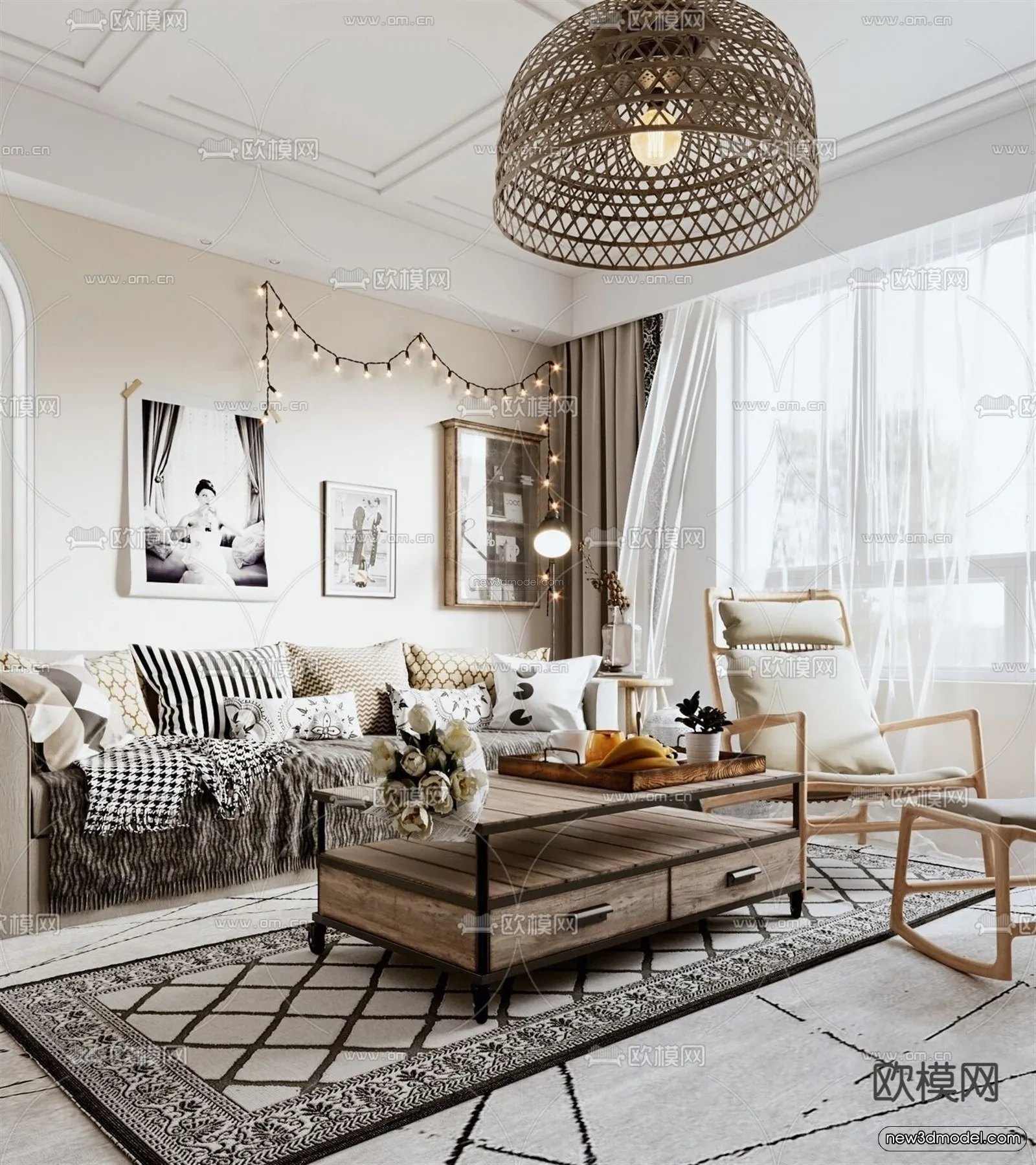 Nordic Style Interior 3D Blocks - Living Room 3D Model - 243