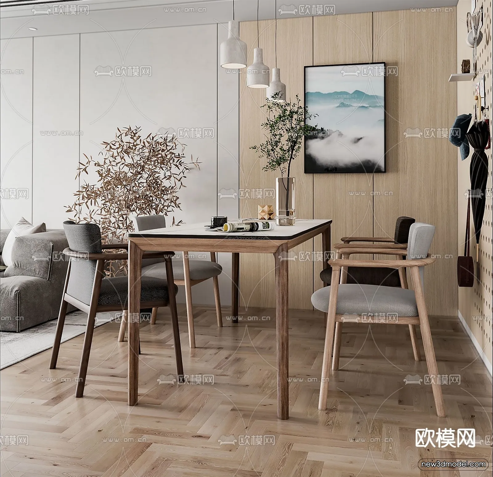 Nordic Style Interior 3D Blocks - Living Room 3D Model - 244