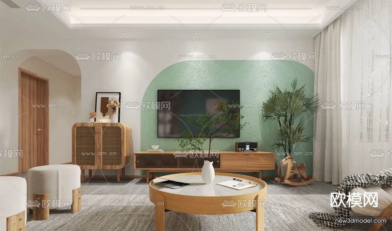 Nordic Style Interior 3D Blocks - Living Room 3D Model - 252