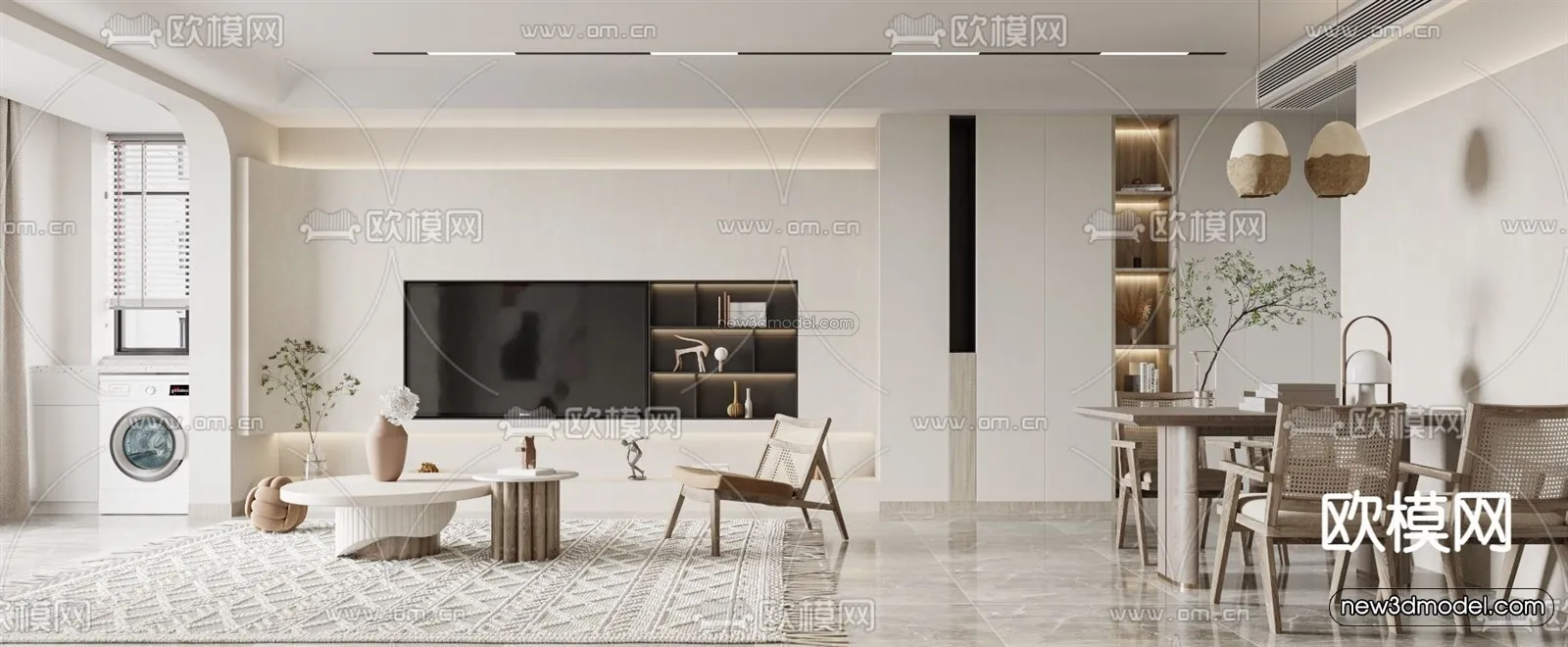 Nordic Style Interior 3D Blocks - Living Room 3D Model - 253