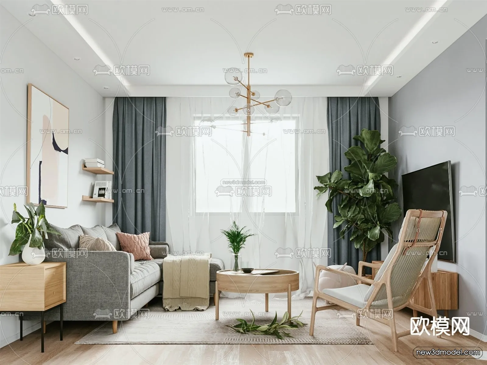 Nordic Style Interior 3D Blocks - Living Room 3D Model - 256