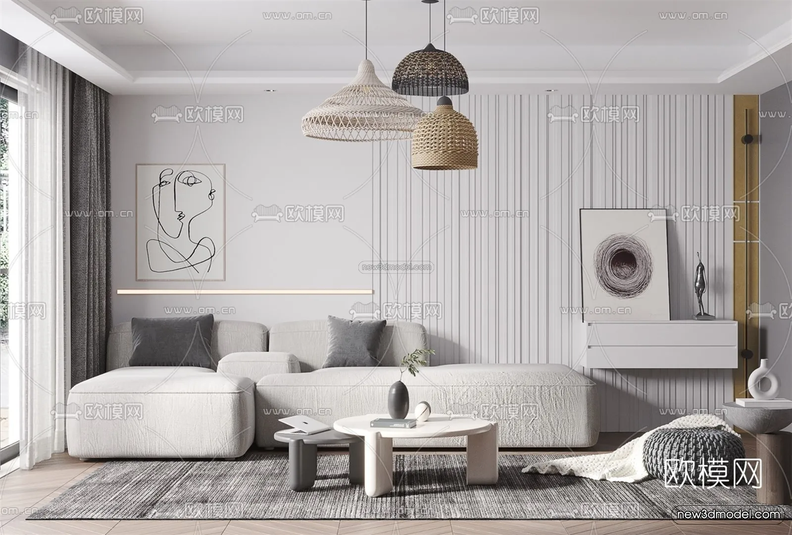 Nordic Style Interior 3D Blocks - Living Room 3D Model - 259