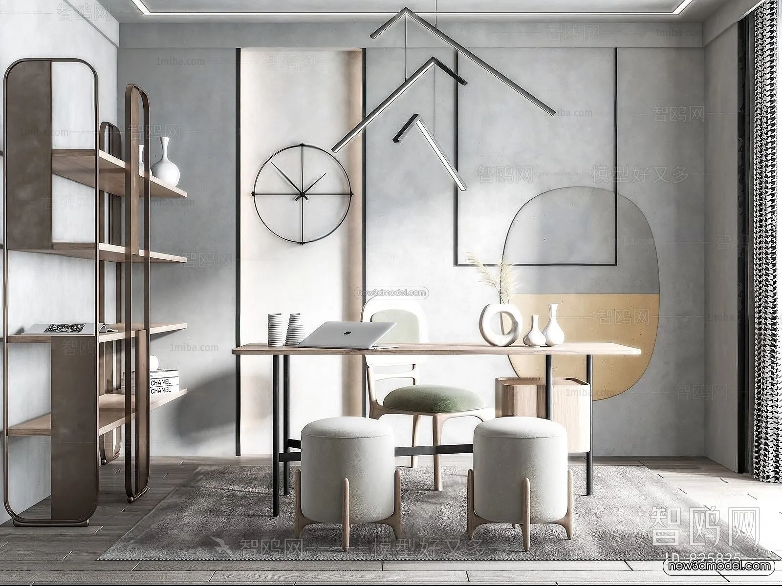 Nordic Style Interior 3D Blocks – Study Room 3D Model – 471 – VRAY