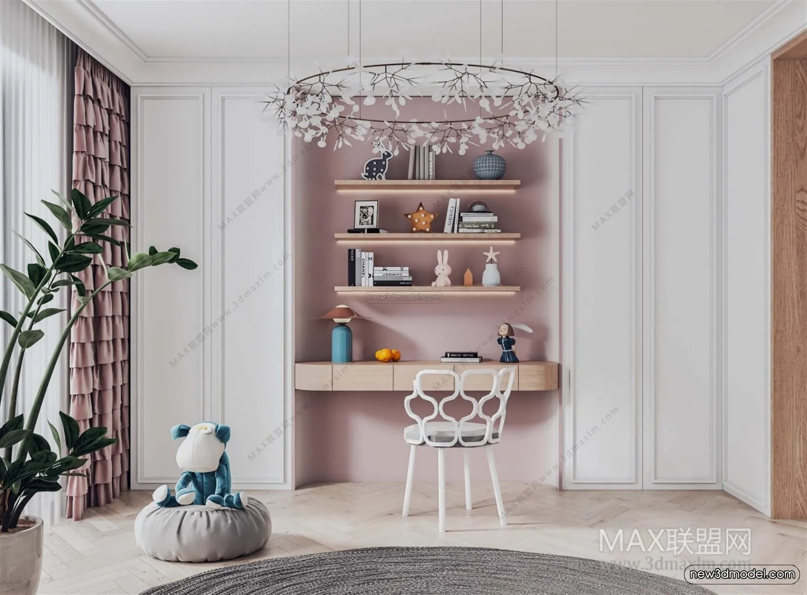 Nordic Style Interior 3D Blocks - Study Room 3D Model - 473