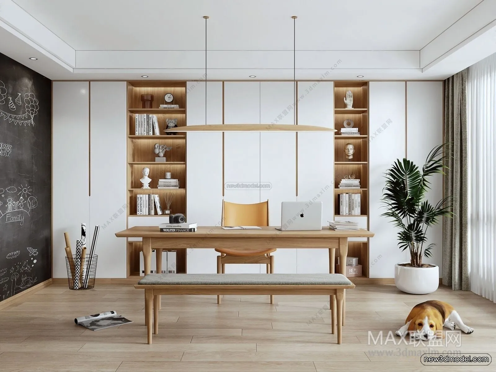 Nordic Style Interior 3D Blocks - Study Room 3D Model - 476