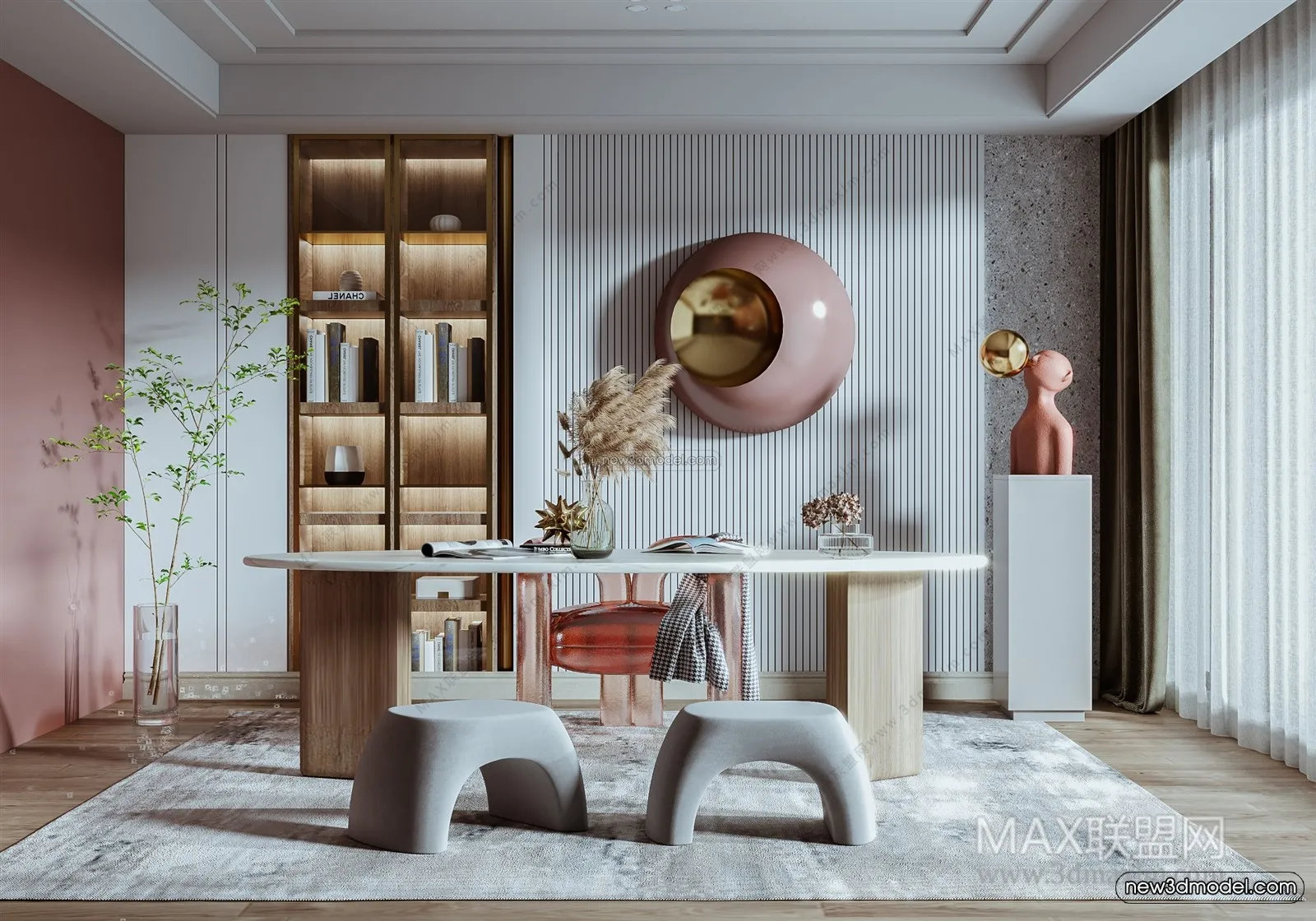 Nordic Style Interior 3D Blocks - Study Room 3D Model - 477