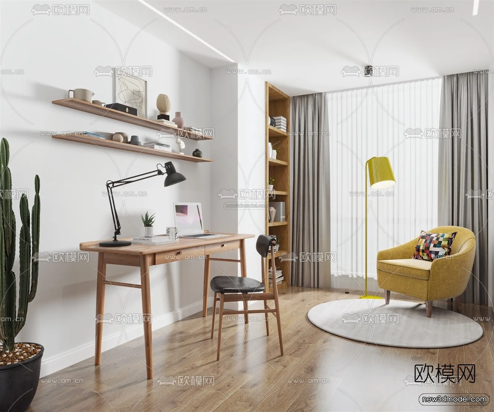 Nordic Style Interior 3D Blocks - Study Room 3D Model - 482