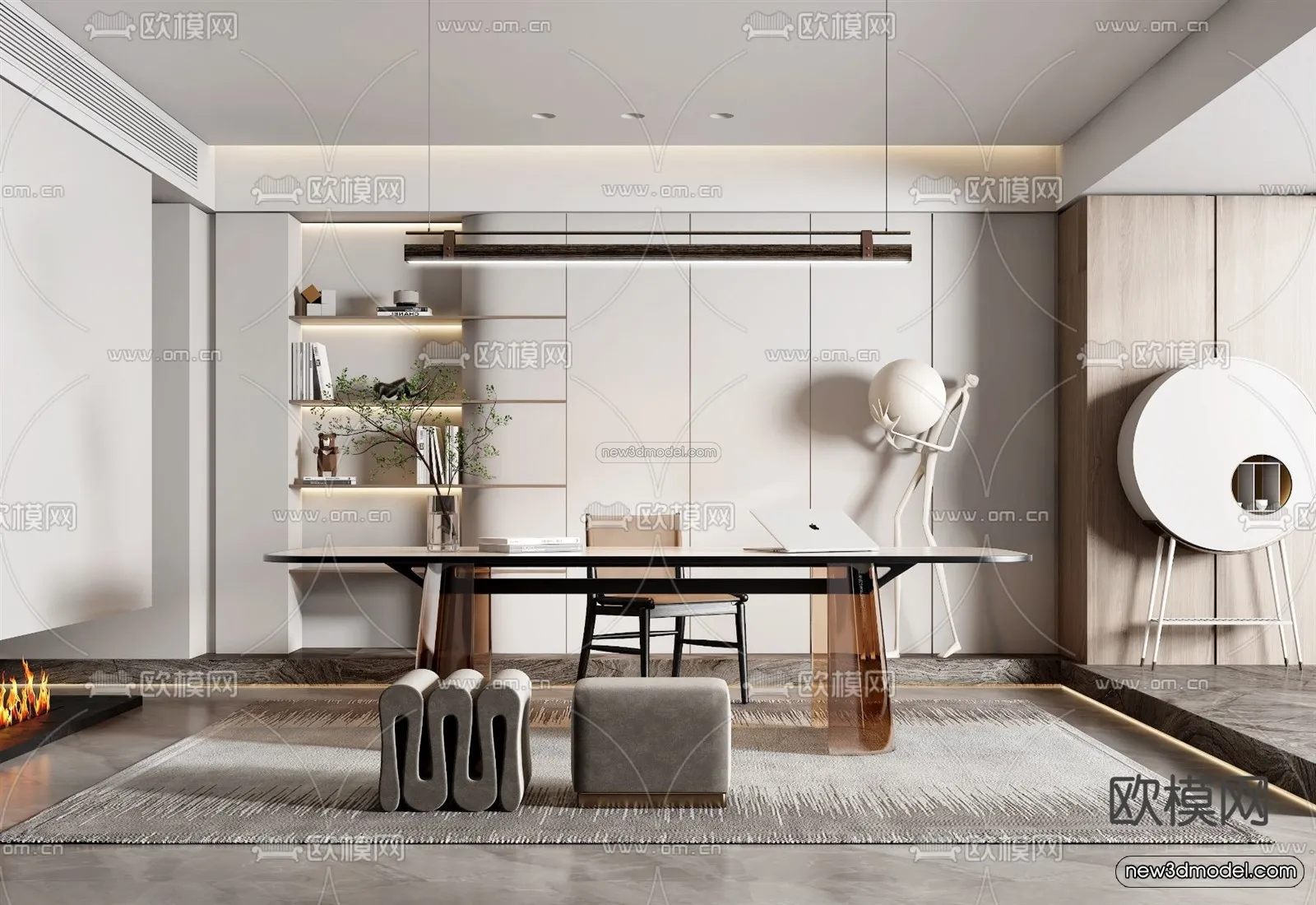 Nordic Style Interior 3D Blocks - Study Room 3D Model - 488