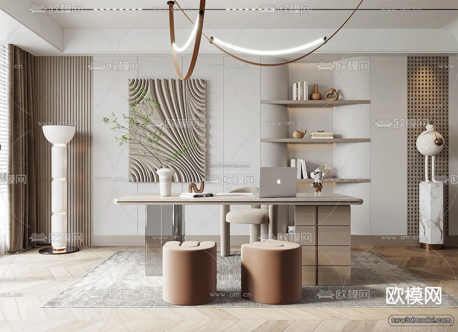 Nordic Style Interior 3D Blocks - Study Room 3D Model - 489