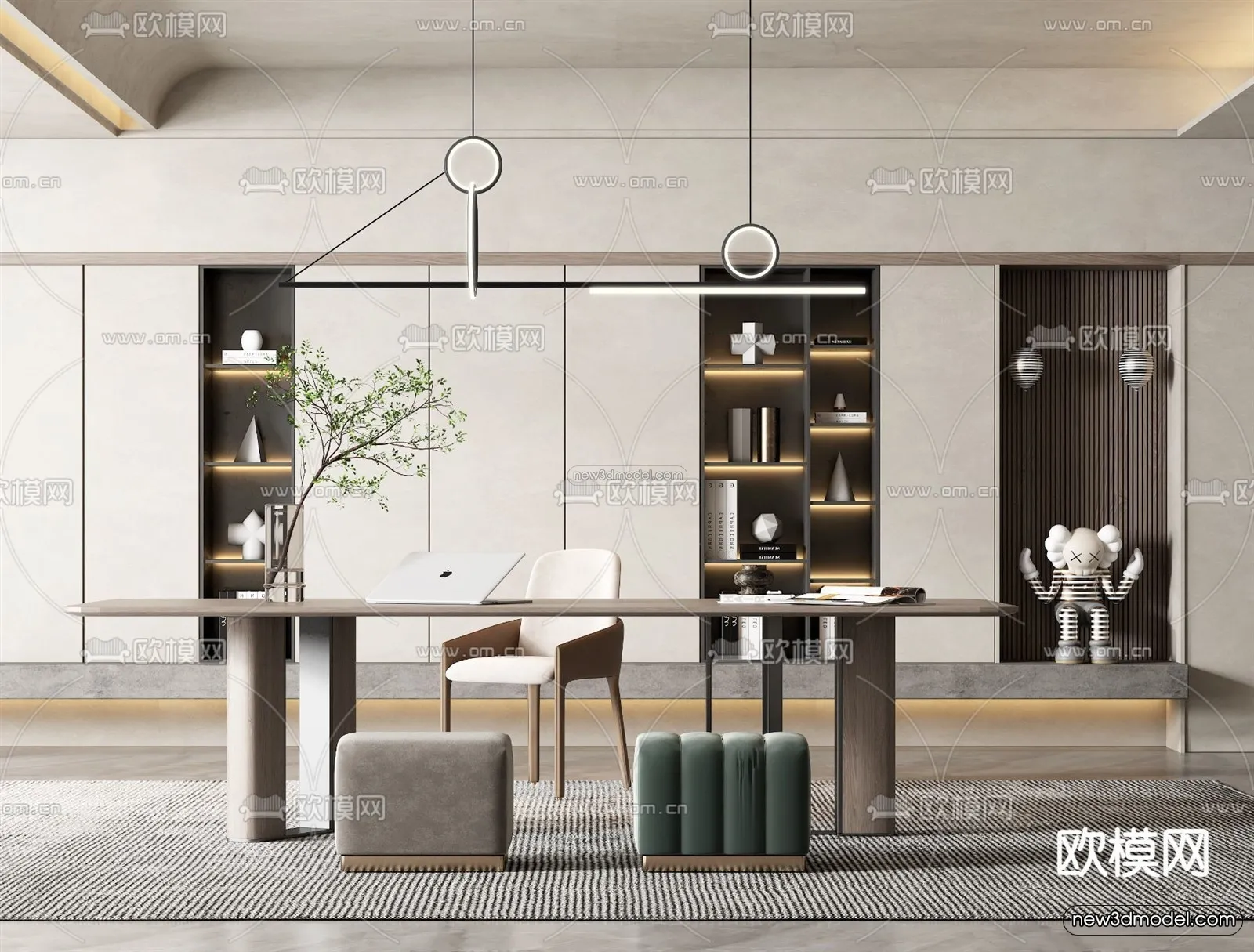 Nordic Style Interior 3D Blocks - Study Room 3D Model - 490