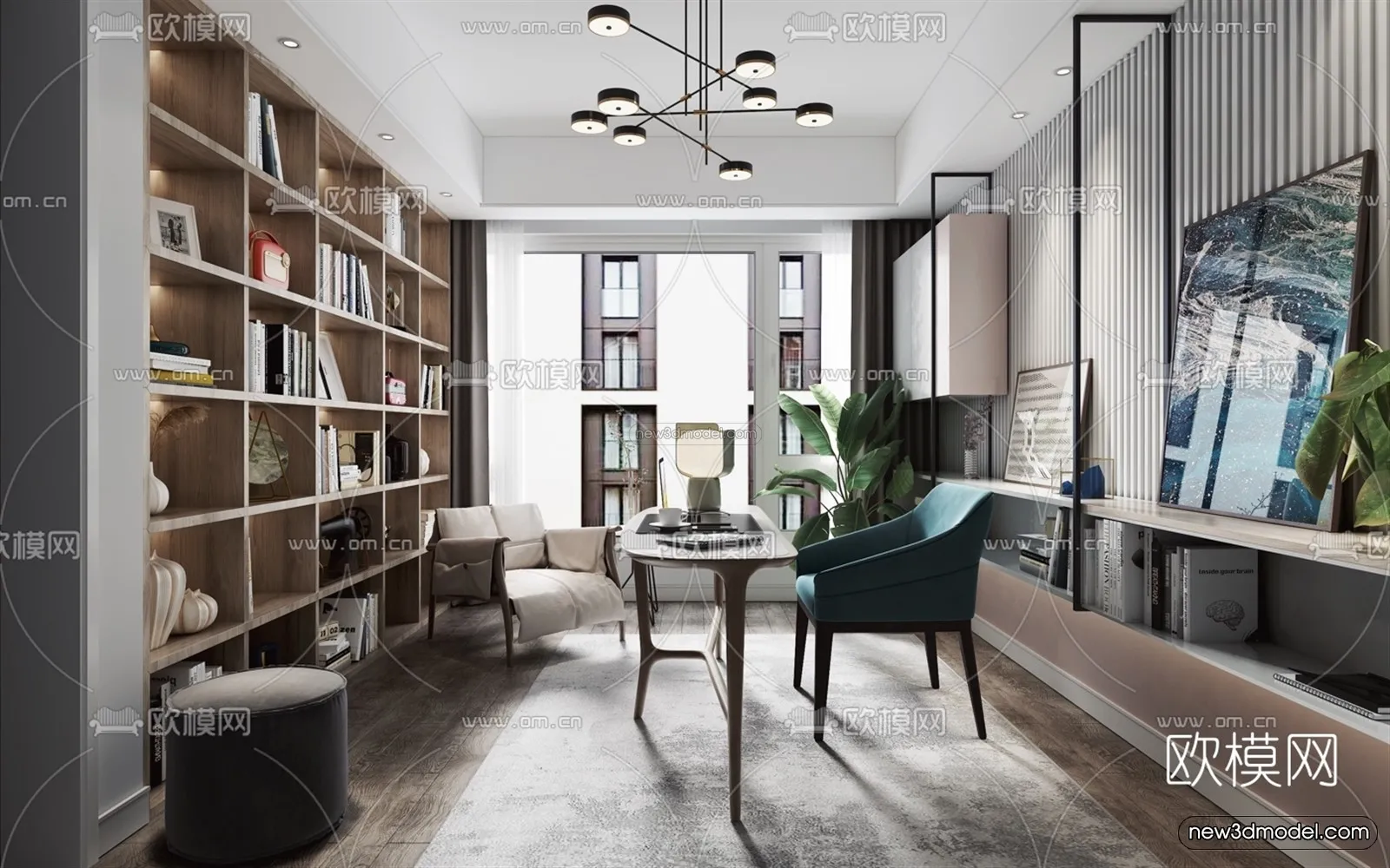 Nordic Style Interior 3D Blocks - Study Room 3D Model - 491