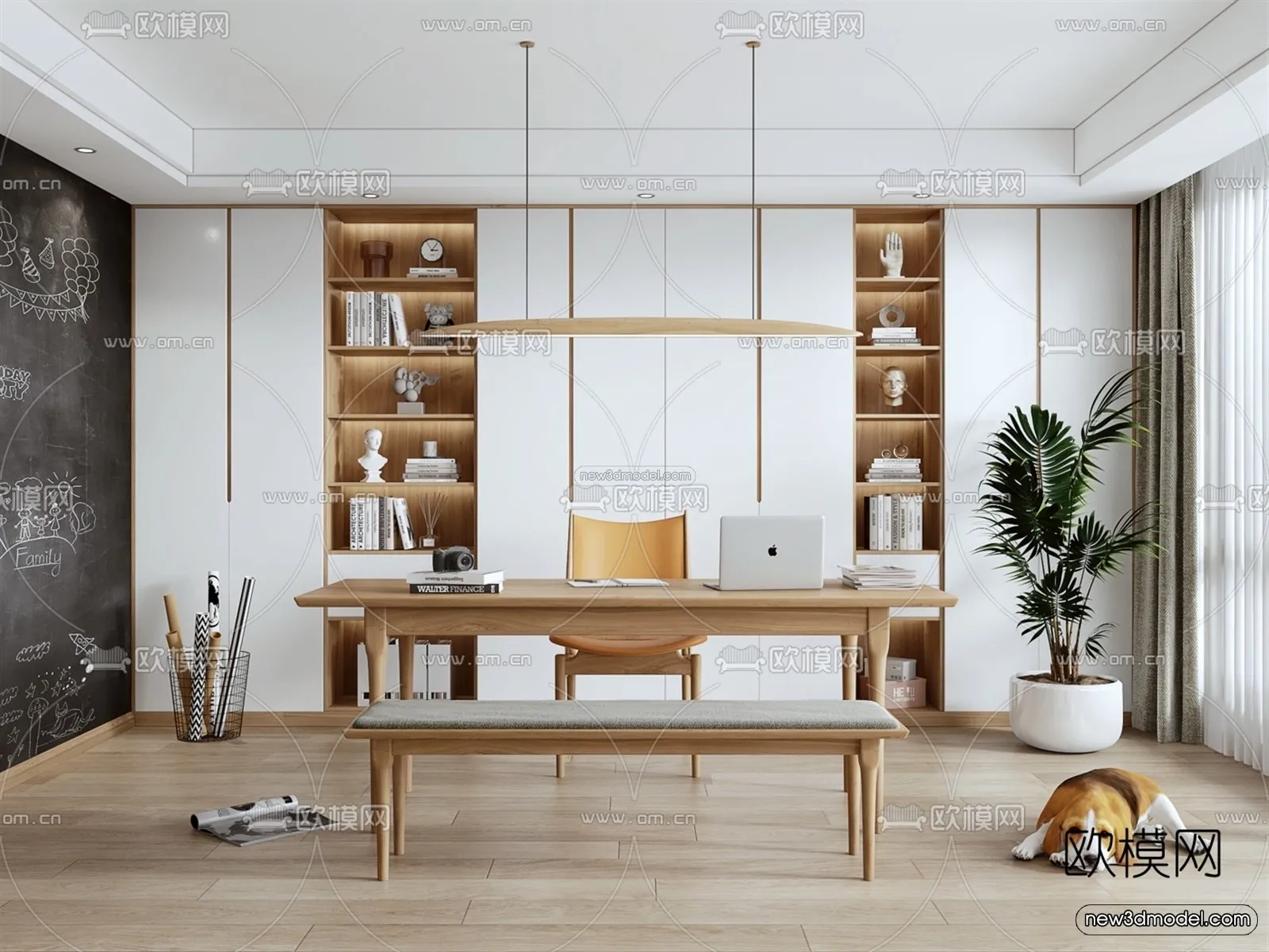 Nordic Style Interior 3D Blocks - Study Room 3D Model - 496