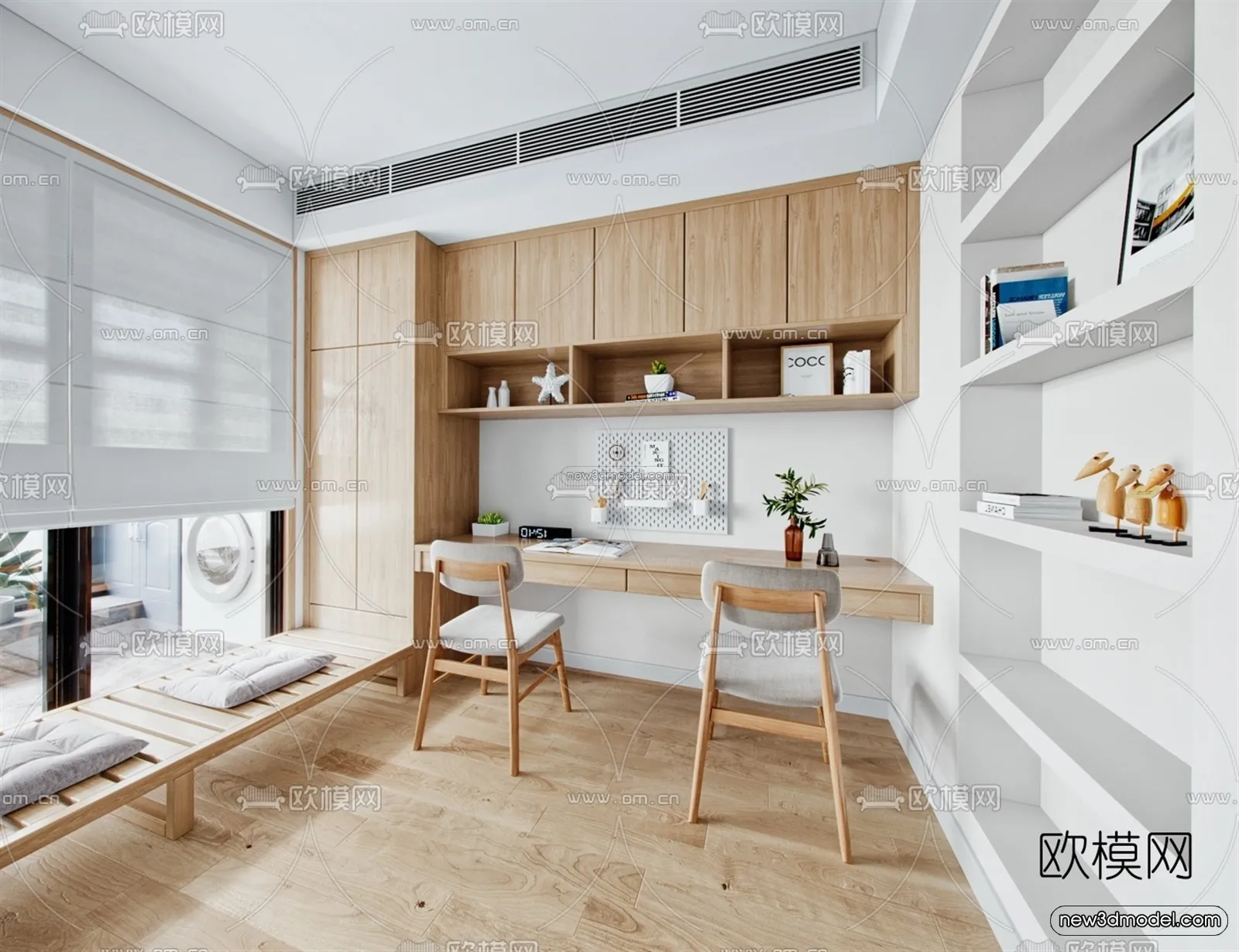 Nordic Style Interior 3D Blocks - Study Room 3D Model - 497