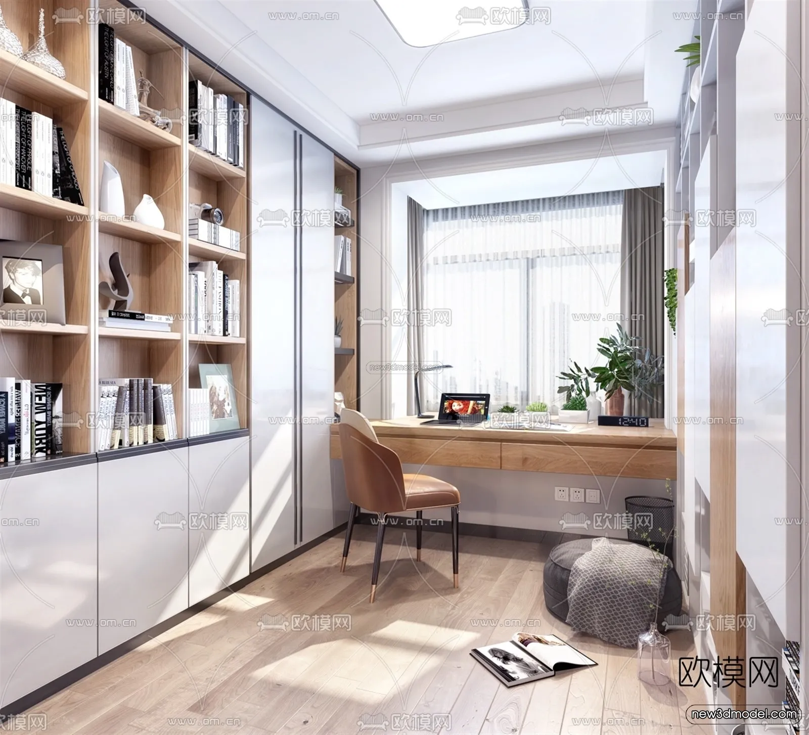 Nordic Style Interior 3D Blocks - Study Room 3D Model - 499