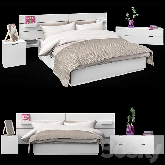 Nordley's bed from IKEA with headboard. chest of drawers and cabinet. 3DModel