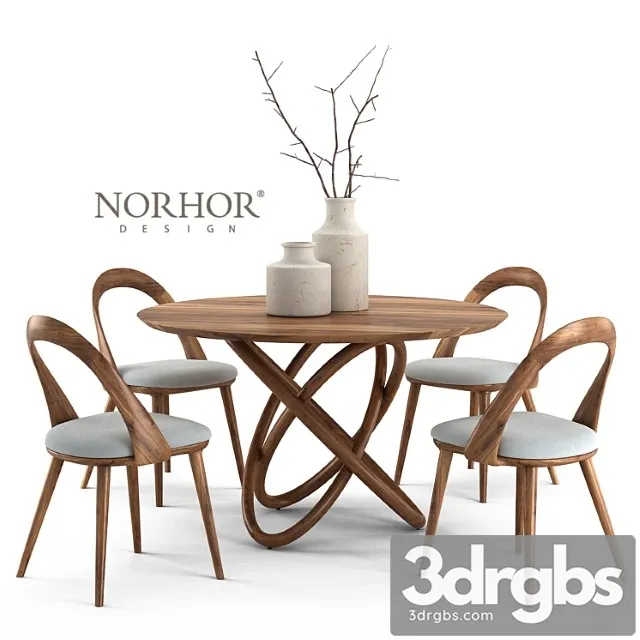 Norhor bergen round table and walnut chair 2 3D Model Free