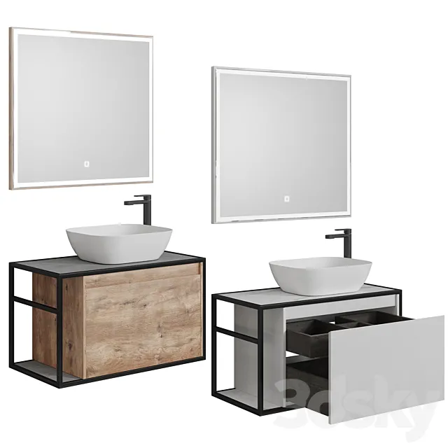 Nova Lite Loft 90 R _ L white _ rochelier _ rustic oak (1 drawer) 3D Model