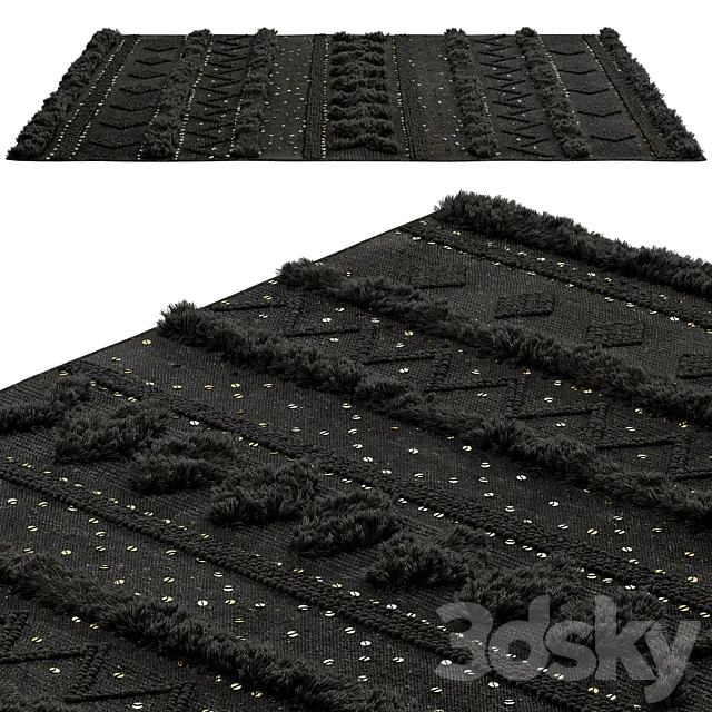 nuLOOM Black Wool Raised Geometric Shag Rug 3D Model