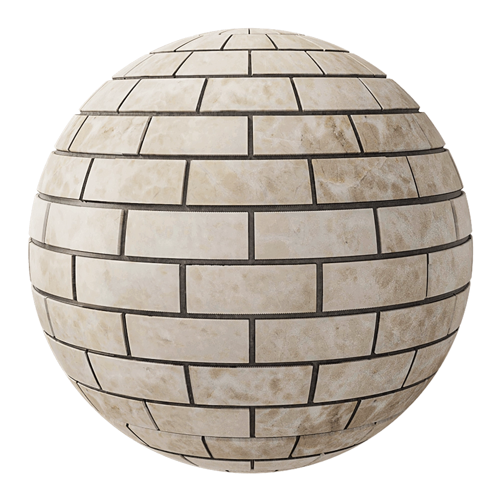 Nur Mosaic - Beige marble brick mosaic tile polished 3D Model
