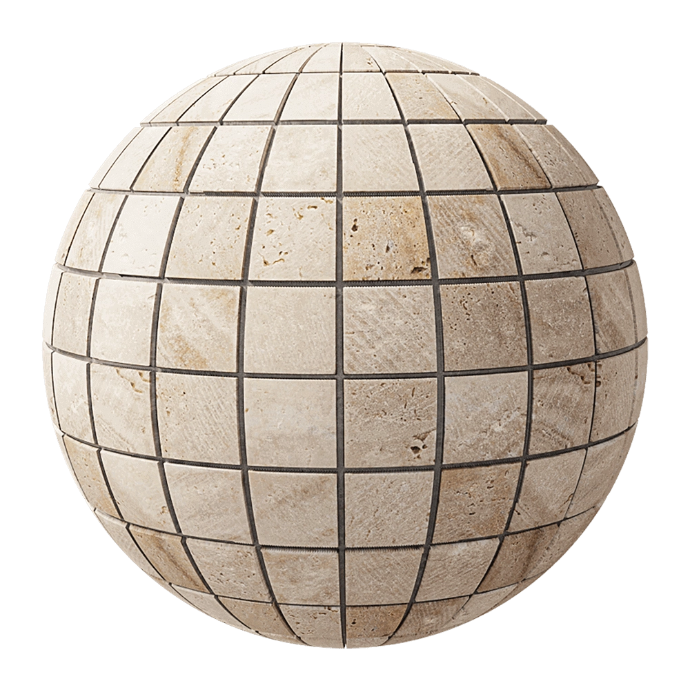 Nur Mosaic - Polished travertine mosaic bricks 3D Model