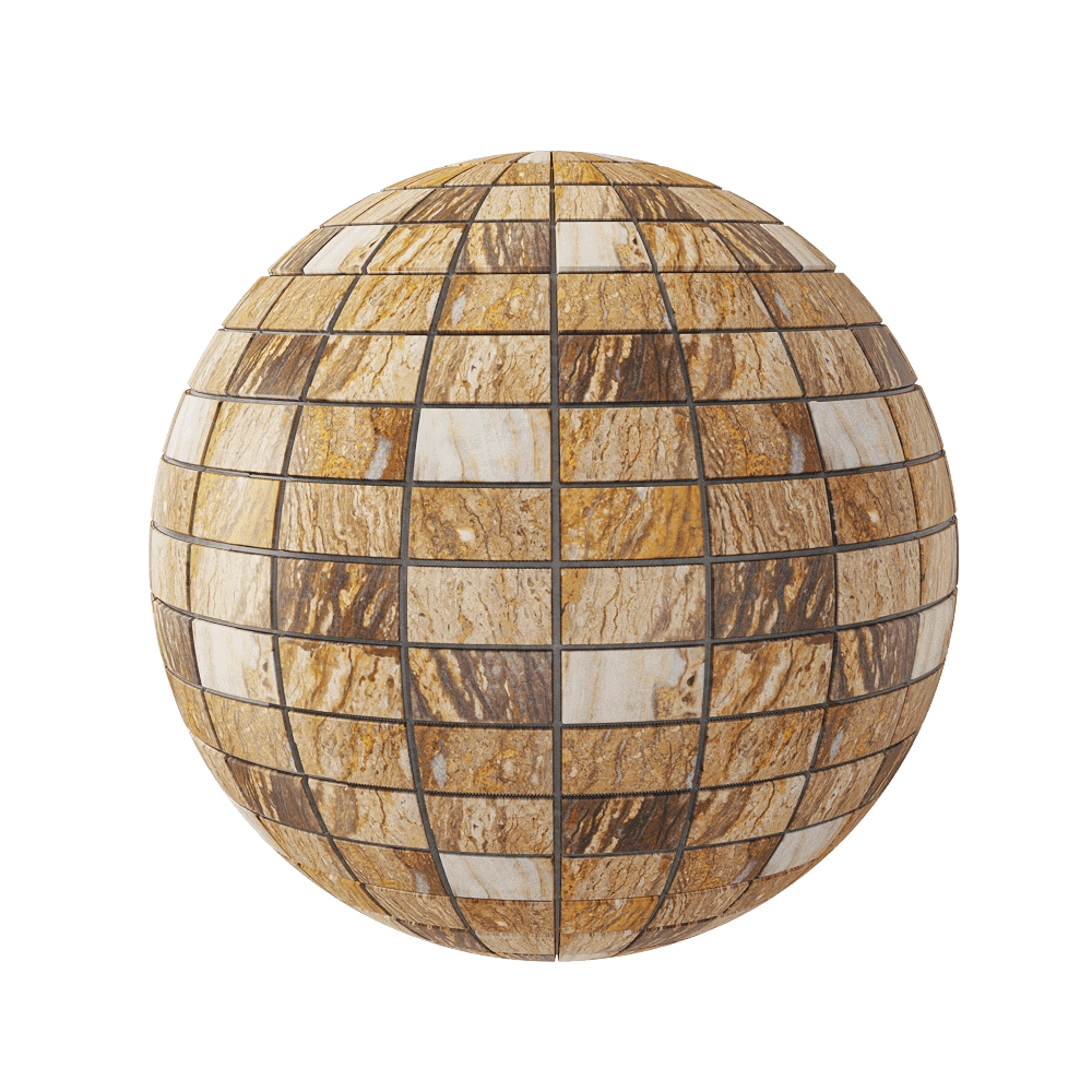 Nur Mosaic - Polished travertine zebra mosaic tile 3D Model