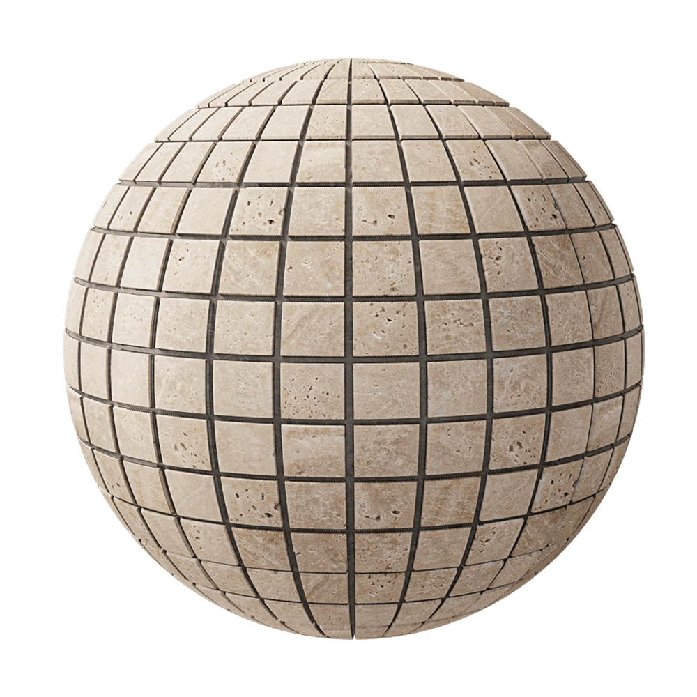 Nur Mosaic - Stone mosaic tile natural travertine grinded 3D Model