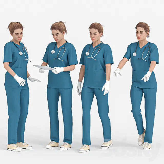 Nurse Woman in 04 Poses 3D Model