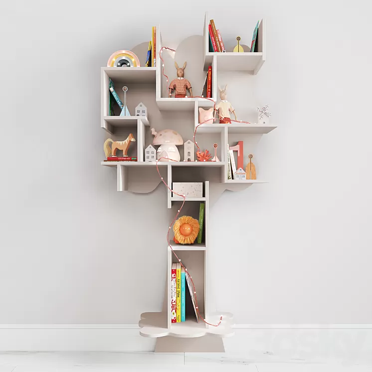Nursery shelf in the form of a tree with filling 3D Model