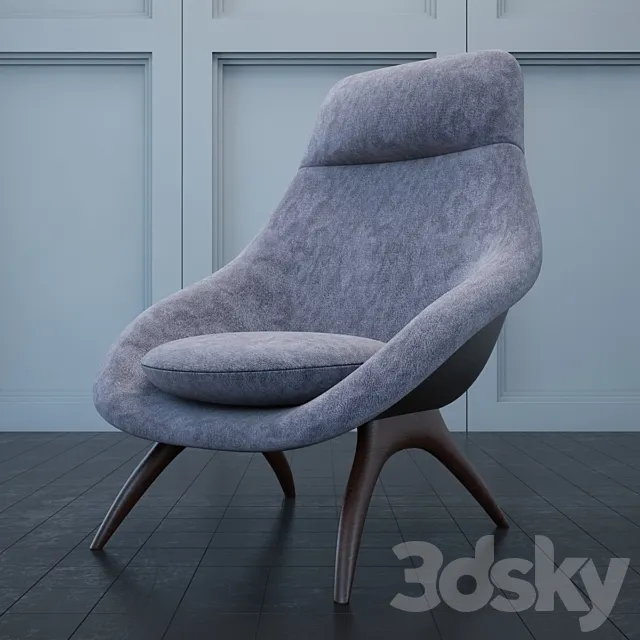 Nutwood and Plastic Frame Gemini Lounge Chairs for Lurashell 3DModel