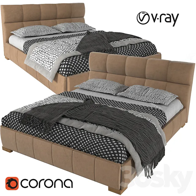 Nuvola Leather Platform Bed 3DModel