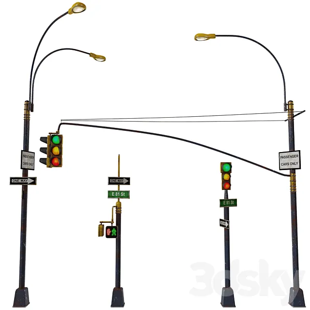 NY Street Traffic Lights 3D Model
