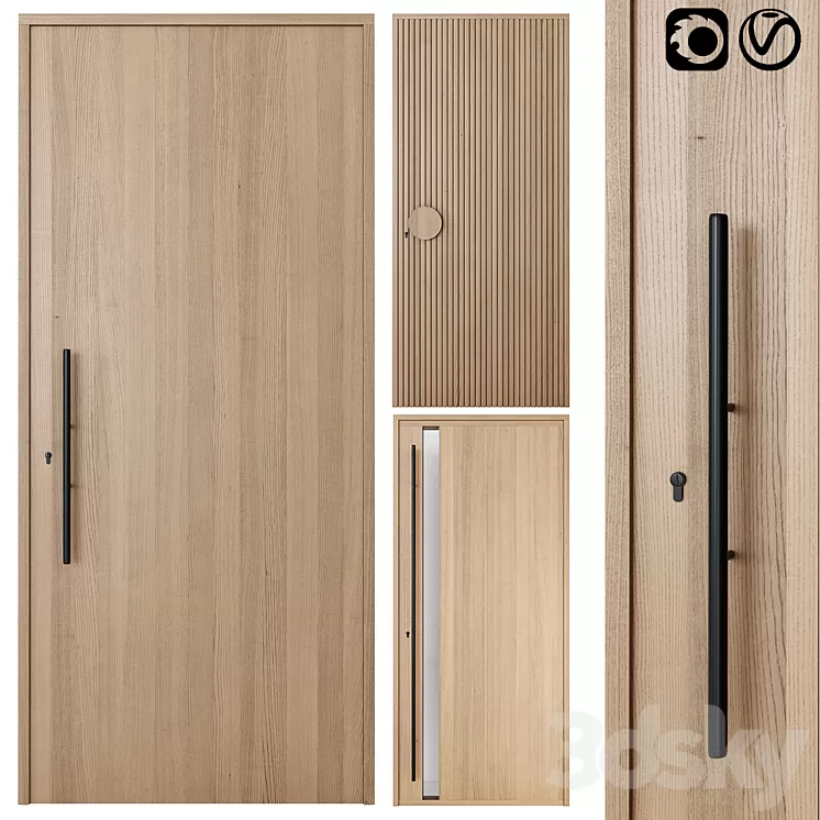 Oak Entrance Doors 3D Model Free