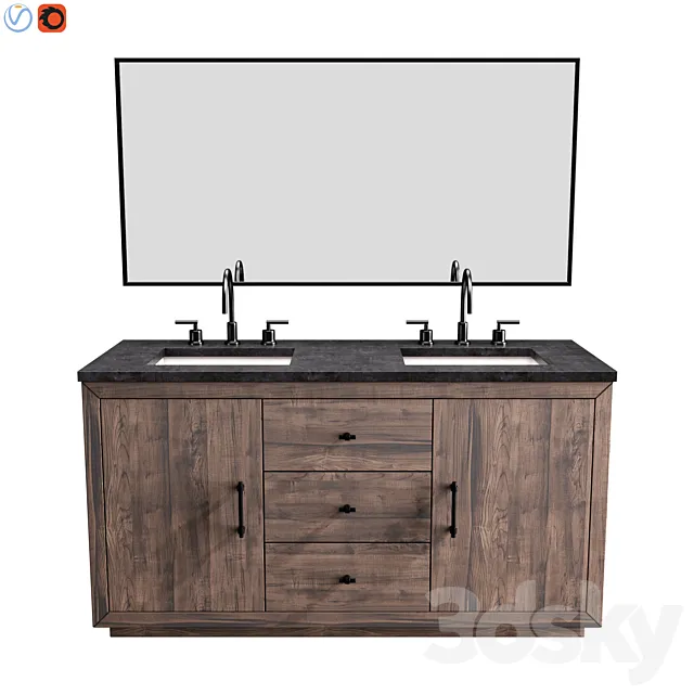 Oakleigh 60 Double Sink Vanity 3D Model