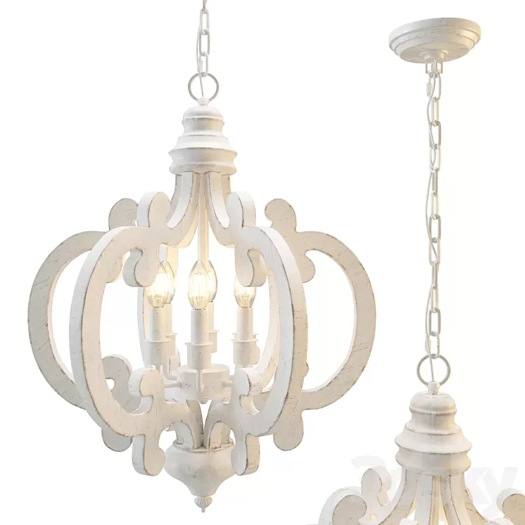 Oaks Aura modern 6 light rustic wood pendant chandelier 3D Model