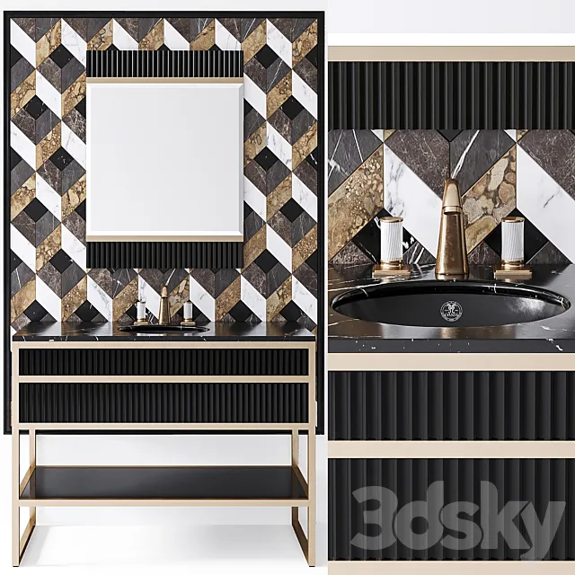 Oasis Academy noir marquinia brass console 3D Model