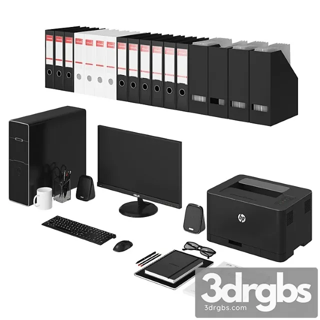 Office black pc set 3D Model Free