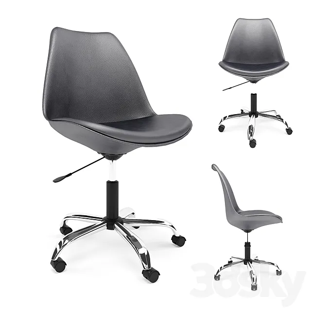 Office chair Black Armless Swivel Office Desk Chair with Cushion Seat 3D Model
