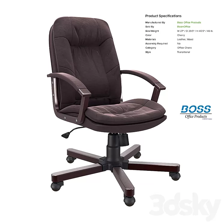 Office chair Boss Versailles Executive Chair With Cherry Wood Finish 3D Model