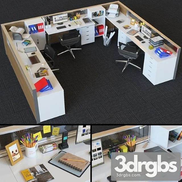 Office cubicle with modular seperator walls 2 3D Model Free