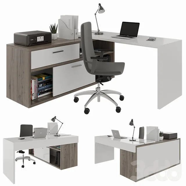 Office desk with decors 3D Model