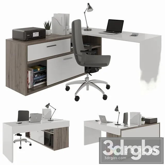 Office Desk With Decors 3D Model Free