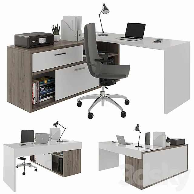 Office desk with decors Free Download