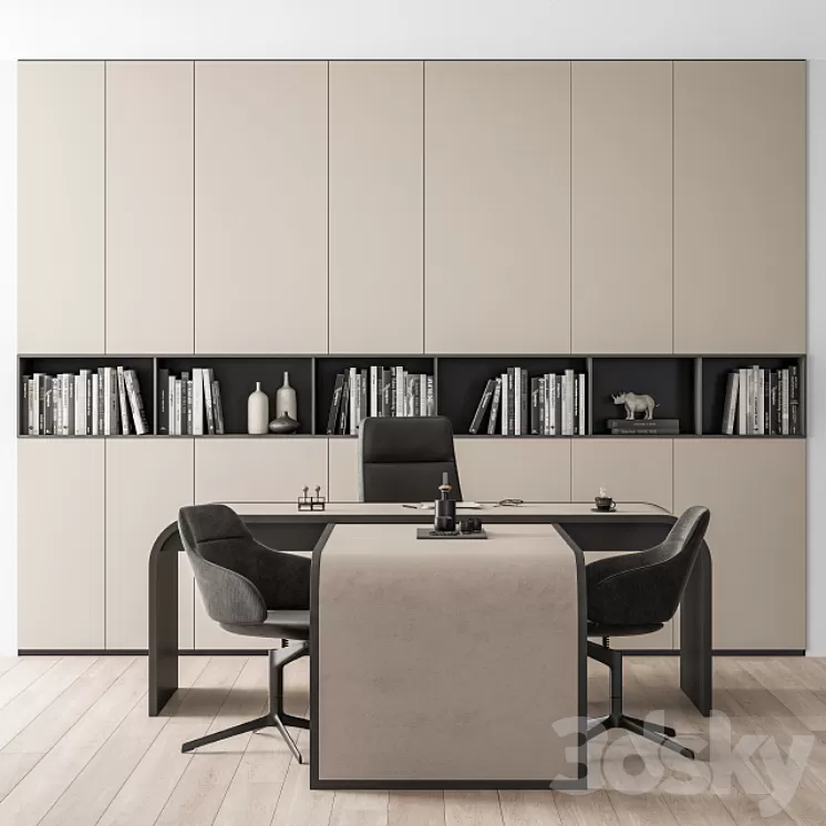 Office Furniture Boss Desk Cream - Manager Set Table 43 3D Model