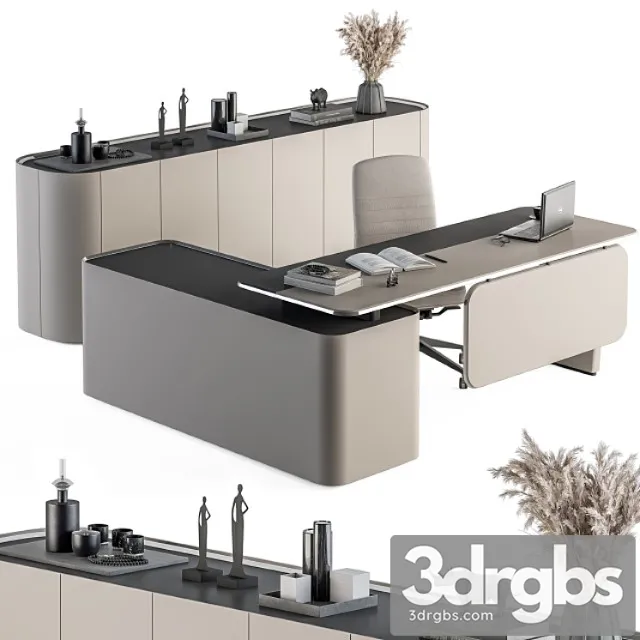 Office Furniture Cream Boss Desk Manager Set Table 41 3D Model Free