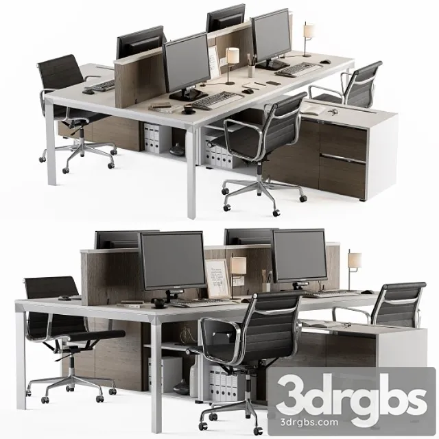 Office Furniture Employee Set 3D Model Free