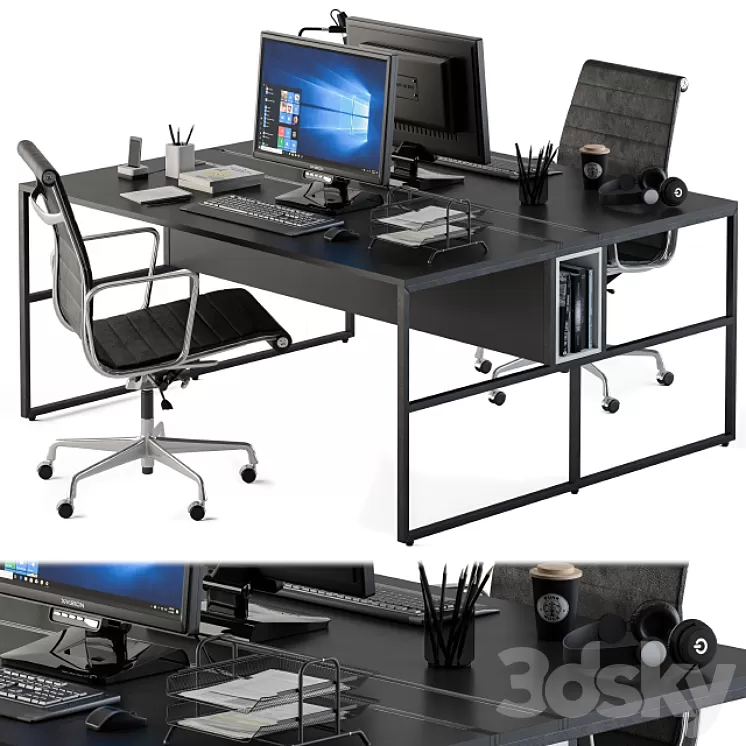 Office Furniture Employee Set Black 3D Model