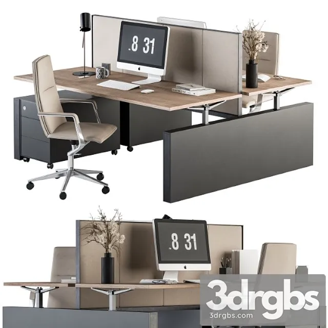 Office Furniture Employee Set Cream And Black 36 3D Model Free
