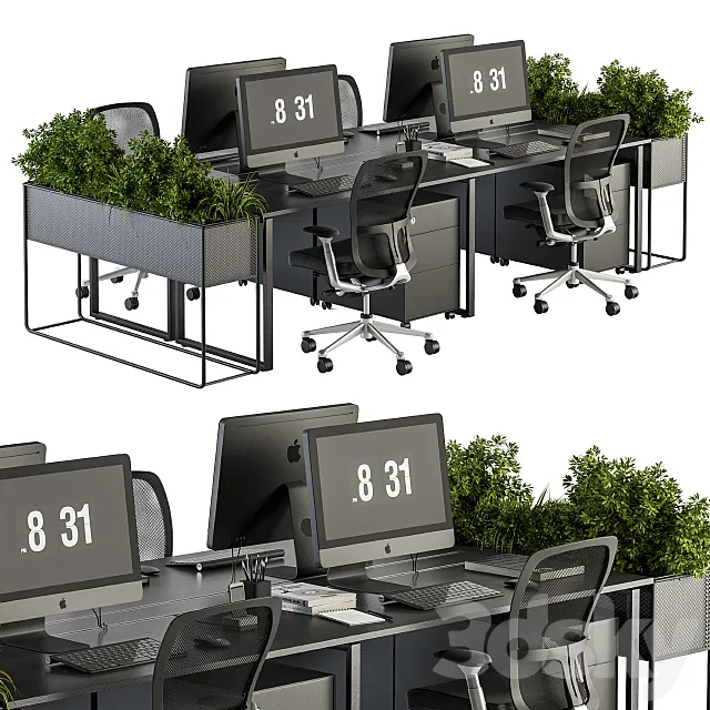 Office Furniture - employee Set - Plants Box Divider 34 3DModel