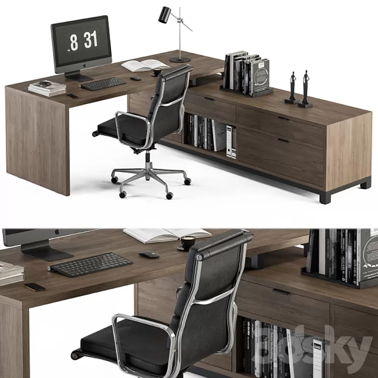 Office Furniture L Type Desk - Manager Set 30 3D Model
